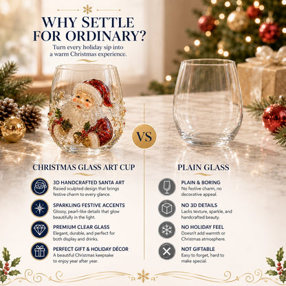 🎄✨ Christmas Glass Art Cup | Luxury Raised Holiday Glassware for Drinks, Decor & Christmas Gifts 🎁