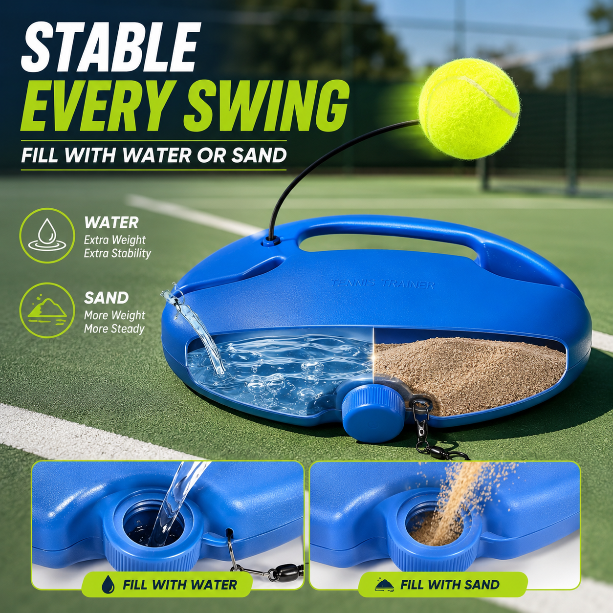 🎾 Solo Tennis Trainer Rebound Set – Practice Anytime, No Partner Needed，3 Balls