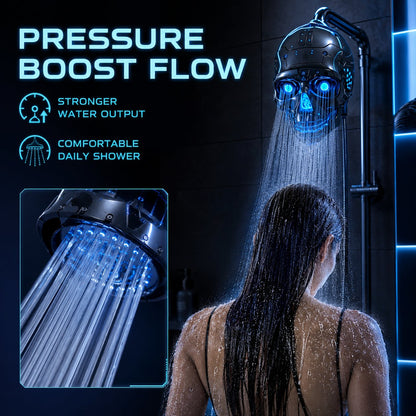 🚿👾Mecha Skull Color Changing LED Pressure Boost Shower Head