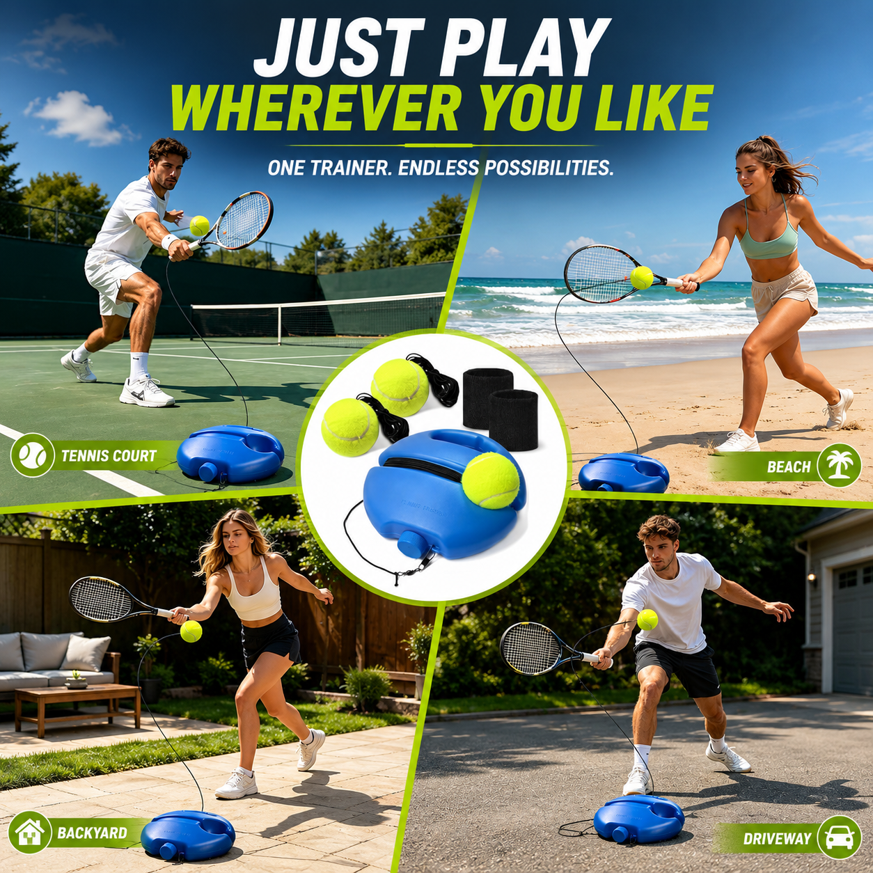 🎾 Solo Tennis Trainer Rebound Set – Practice Anytime, No Partner Needed，3 Balls