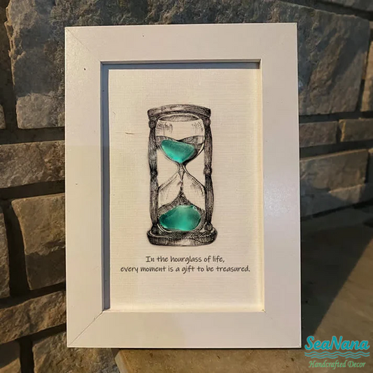 Life's Filled Hourglass Quote Sea Glass Framed Art