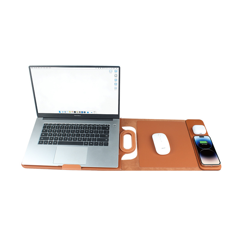 The All-In-One Mobile Workstation Sleeve | Built-In 15W Multi-Device Wireless Charger, Ergonomic Laptop Stand & Mousepad (Fits up to 16")