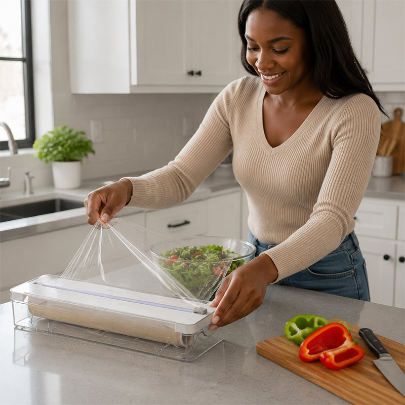 Kitchen Aluminum Foil Paper Plastic Wrap Storage Cutting Box