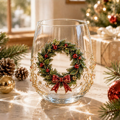 🎄✨ Christmas Glass Art Cup | Luxury Raised Holiday Glassware for Drinks, Decor & Christmas Gifts 🎁