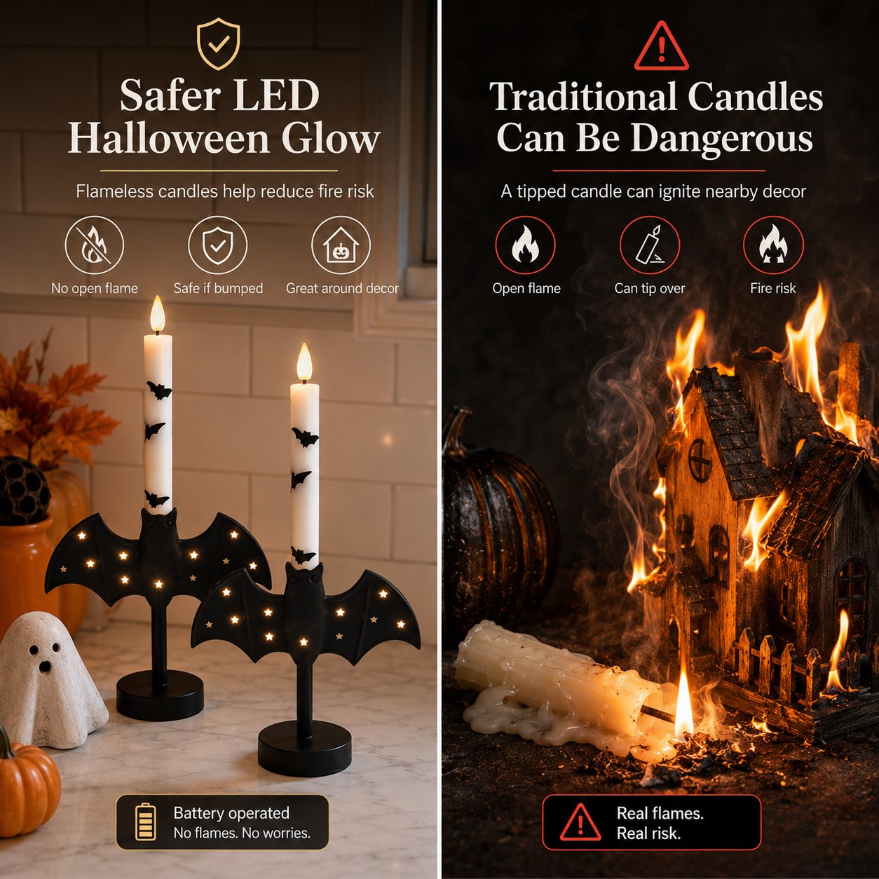 🎉🎃🦇 Flameless Bat Candle Holders for a Safer Halloween Glow（Candles not included）