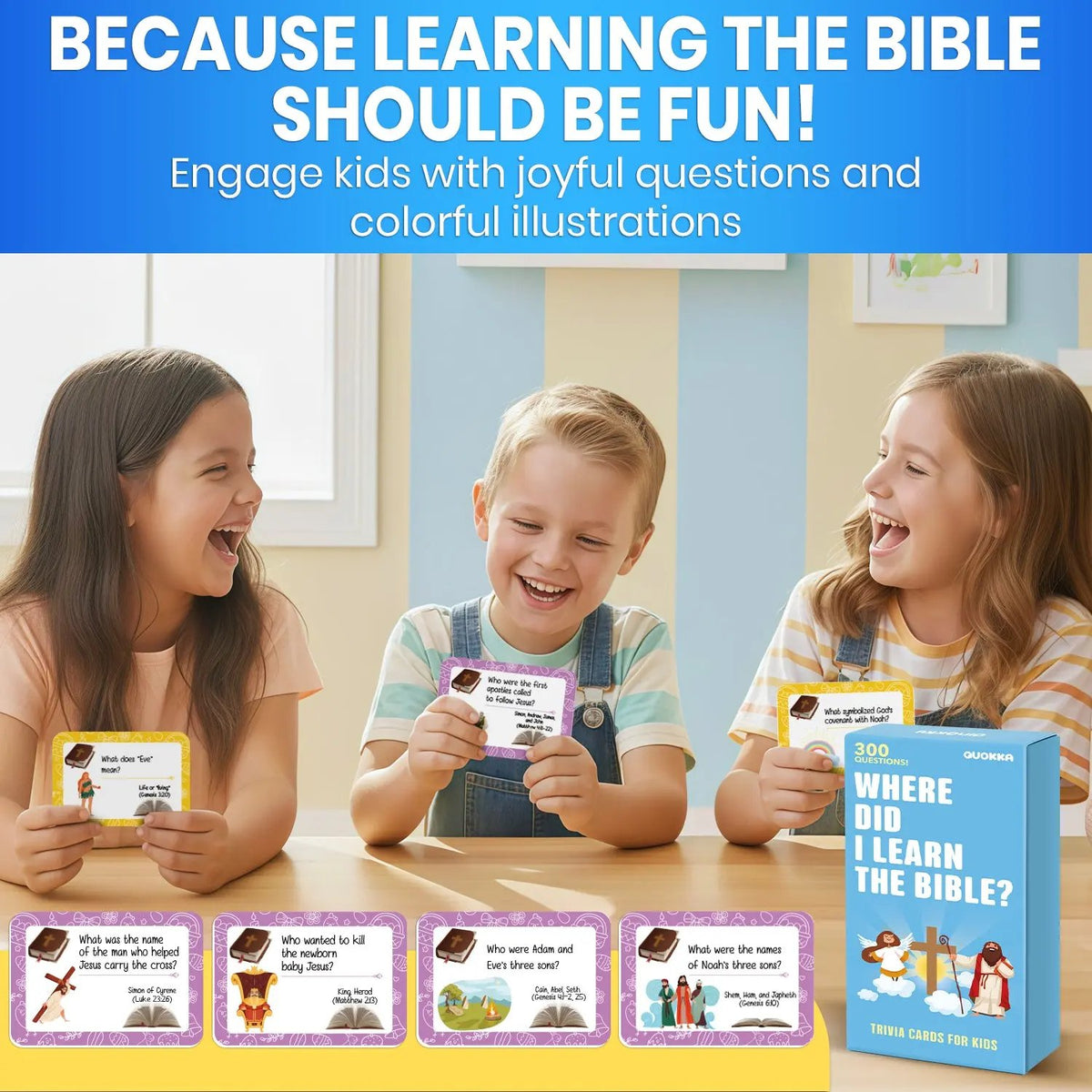📖 Bible Trivia Cards for Kids – 300 Questions, 150 Cards, Perfect for Family Game Night & Sunday School