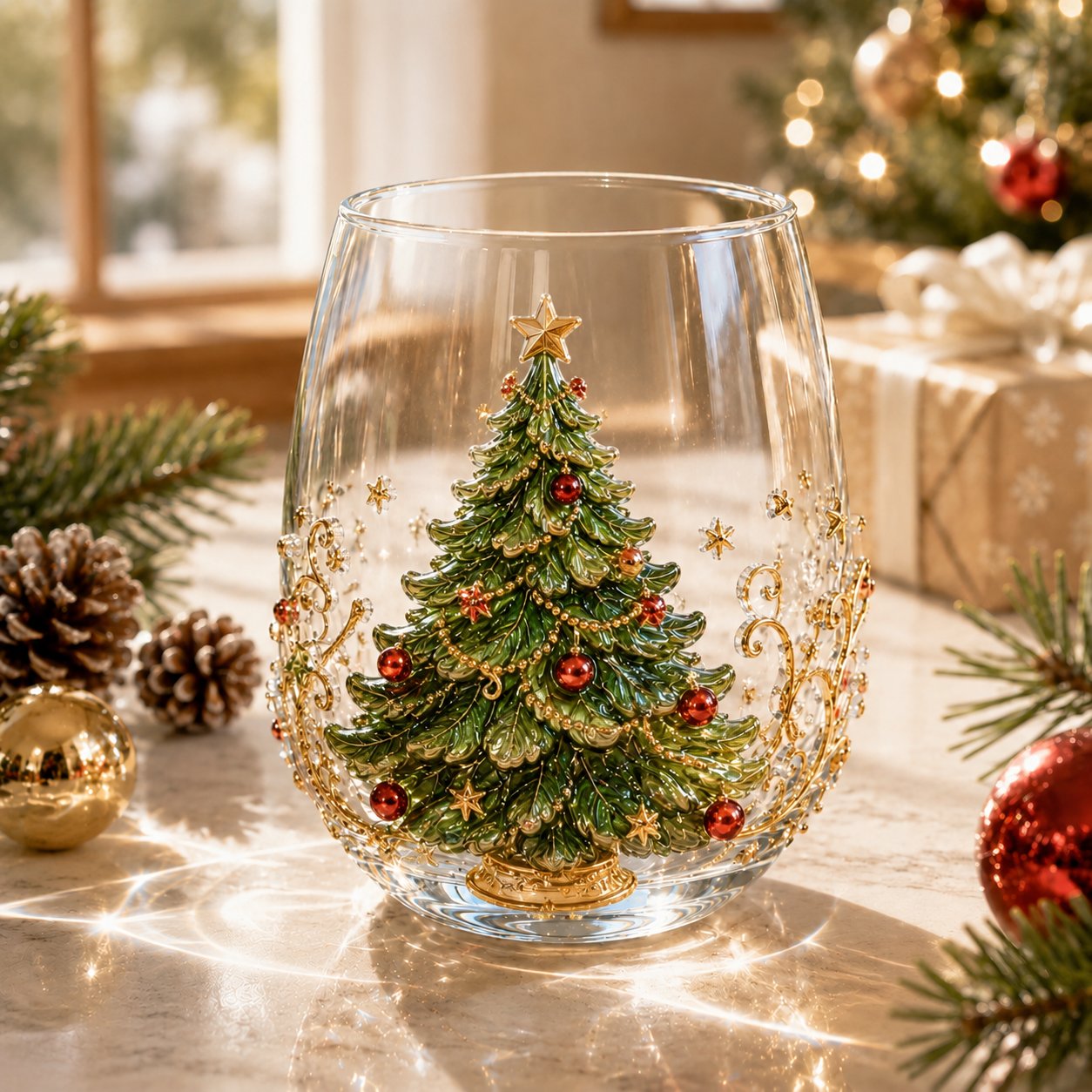🎄✨ Christmas Glass Art Cup | Luxury Raised Holiday Glassware for Drinks, Decor & Christmas Gifts 🎁