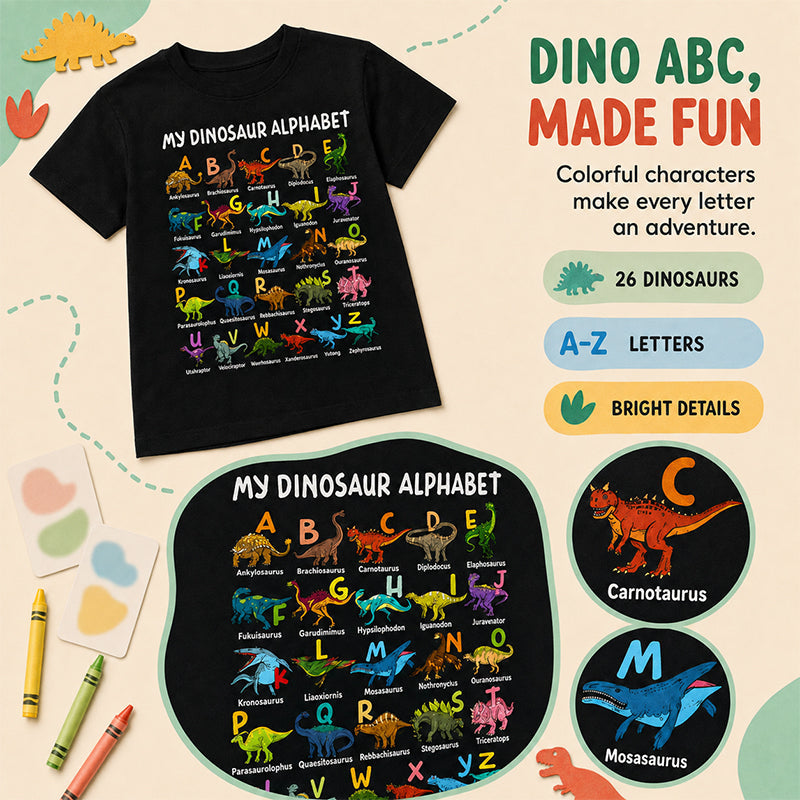 Kids Dinosaur Alphabet Graphic T-Shirt