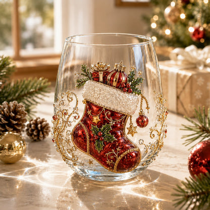 🎄✨ Christmas Glass Art Cup | Luxury Raised Holiday Glassware for Drinks, Decor & Christmas Gifts 🎁