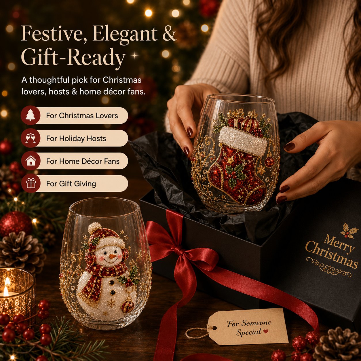 🎄✨ Christmas Glass Art Cup | Luxury Raised Holiday Glassware for Drinks, Decor & Christmas Gifts 🎁