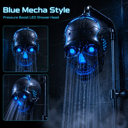 🚿👾Mecha Skull Color Changing LED Pressure Boost Shower Head
