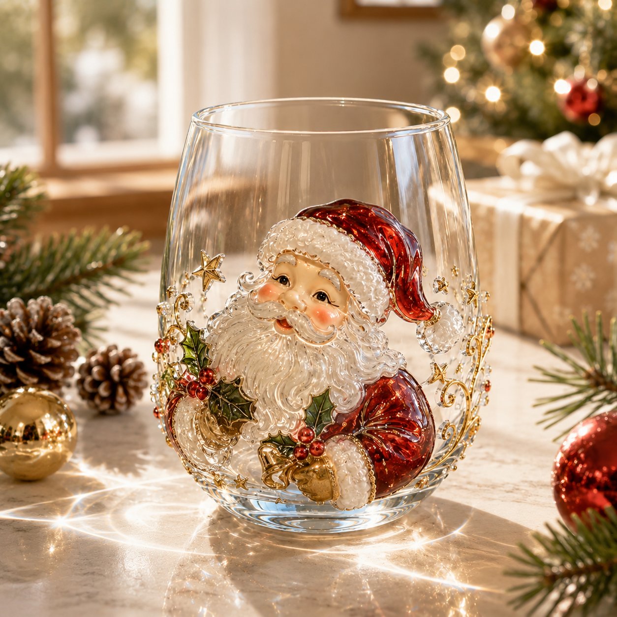 🎄✨ Christmas Glass Art Cup | Luxury Raised Holiday Glassware for Drinks, Decor & Christmas Gifts 🎁