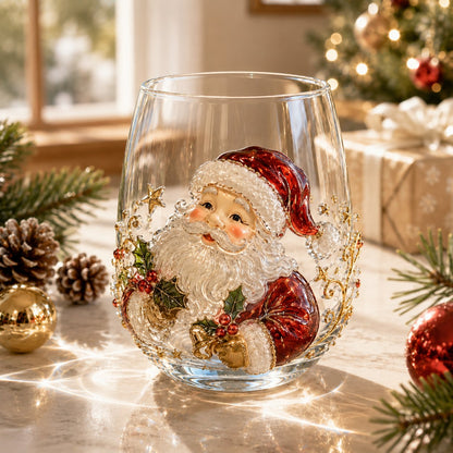 🎄✨ Christmas Glass Art Cup | Luxury Raised Holiday Glassware for Drinks, Decor & Christmas Gifts 🎁