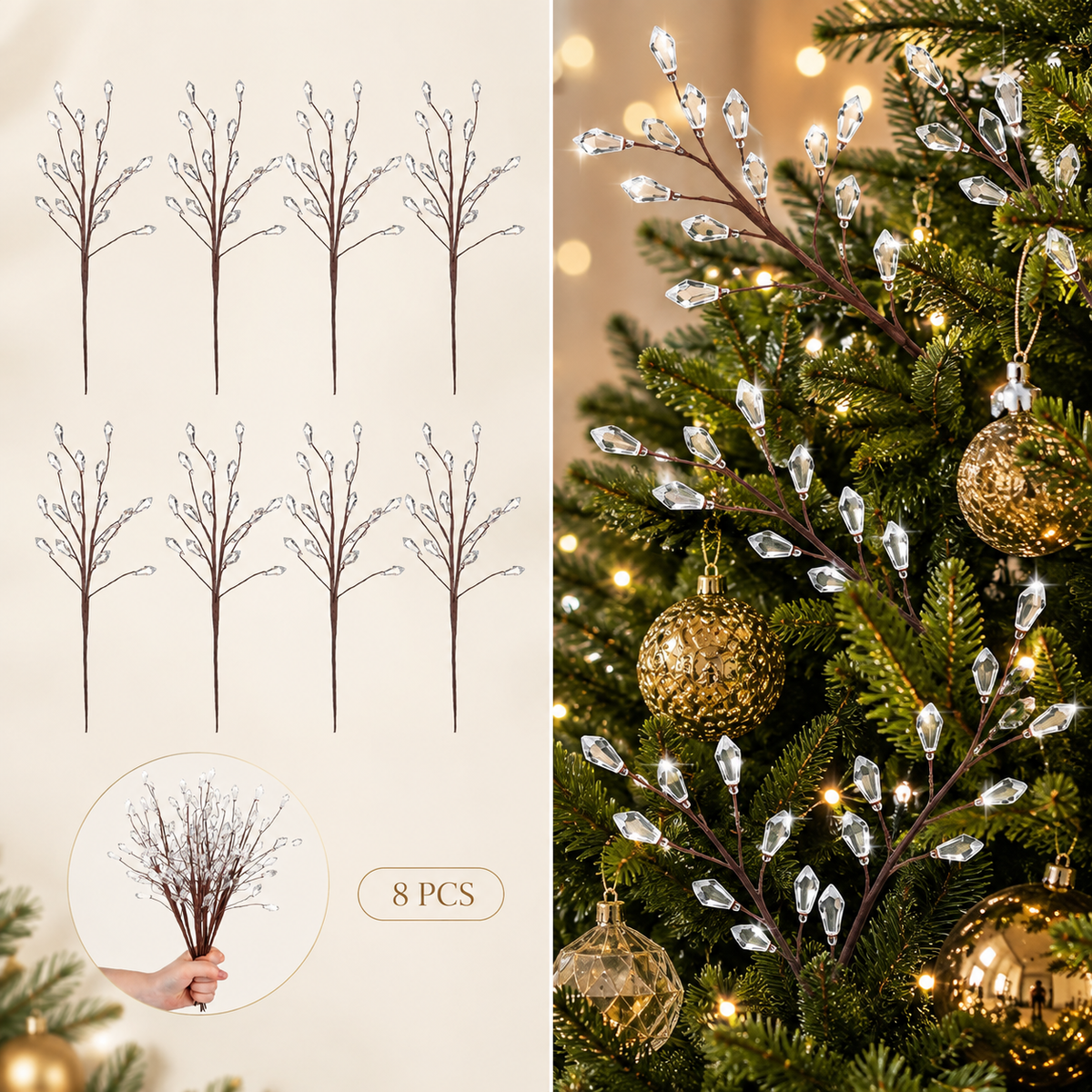 🎄Crystal Christmas Tree Picks – Sparkling 11.8" Holiday Branch Decorations