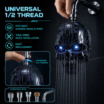 🚿👾Mecha Skull Color Changing LED Pressure Boost Shower Head
