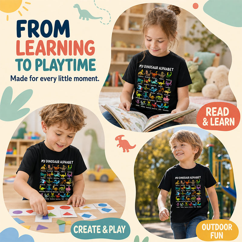 Kids Dinosaur Alphabet Graphic T-Shirt