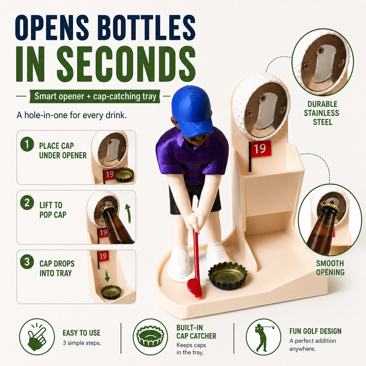 ⚡ Limited-Time 65% OFF 🍺Golf Cap Launcher Fridge Magnet Bottle Opener🏌️