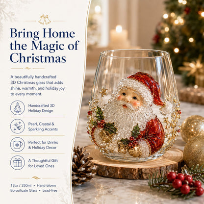 🎄✨ Christmas Glass Art Cup | Luxury Raised Holiday Glassware for Drinks, Decor & Christmas Gifts 🎁