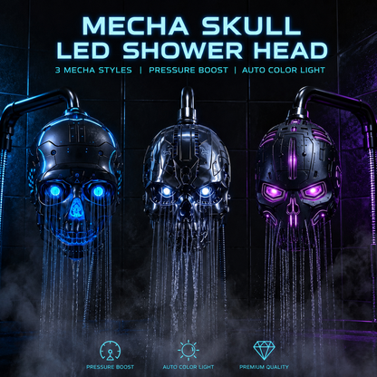 🚿👾Mecha Skull Color Changing LED Pressure Boost Shower Head