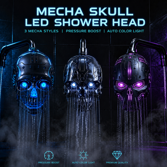 🚿👾Mecha Skull Color Changing LED Pressure Boost Shower Head