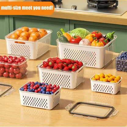4 in 1 Food Storage Container, Fruit Storage Containers for Fridge, Produce Storage Containers with Lid and Strainer