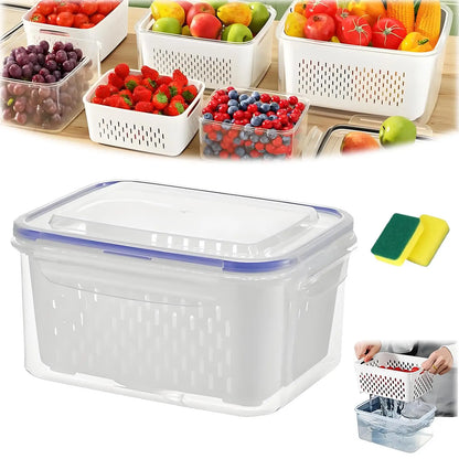 4 in 1 Food Storage Container, Fruit Storage Containers for Fridge, Produce Storage Containers with Lid and Strainer