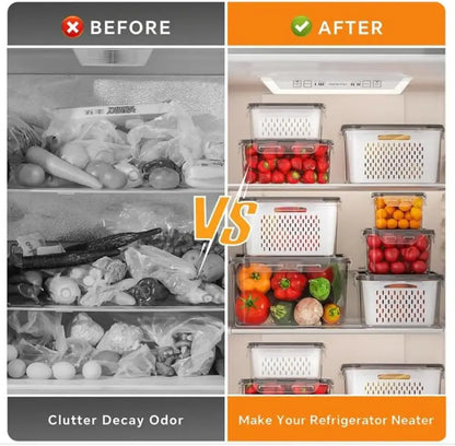 4 in 1 Food Storage Container, Fruit Storage Containers for Fridge, Produce Storage Containers with Lid and Strainer