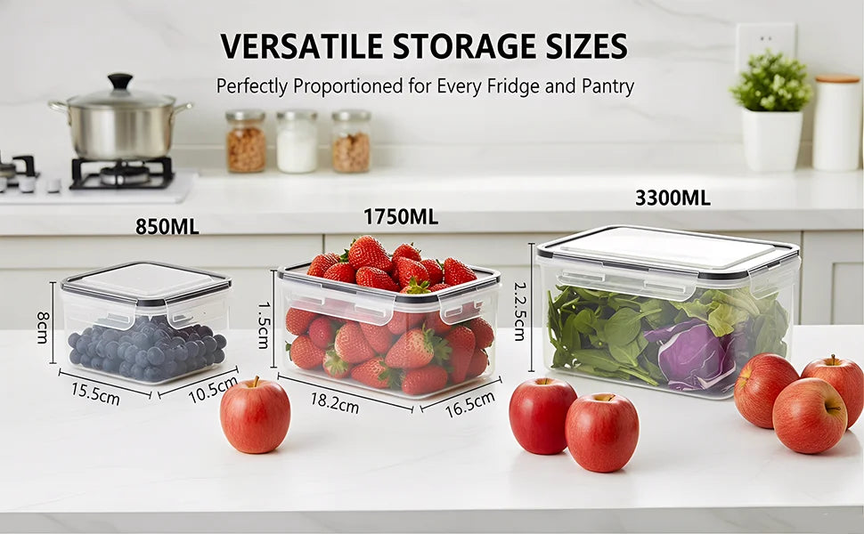 4 in 1 Food Storage Container, Fruit Storage Containers for Fridge, Produce Storage Containers with Lid and Strainer
