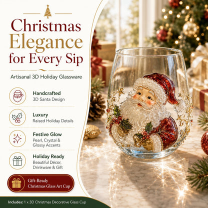 🎄✨ Christmas Glass Art Cup | Luxury Raised Holiday Glassware for Drinks, Decor & Christmas Gifts 🎁