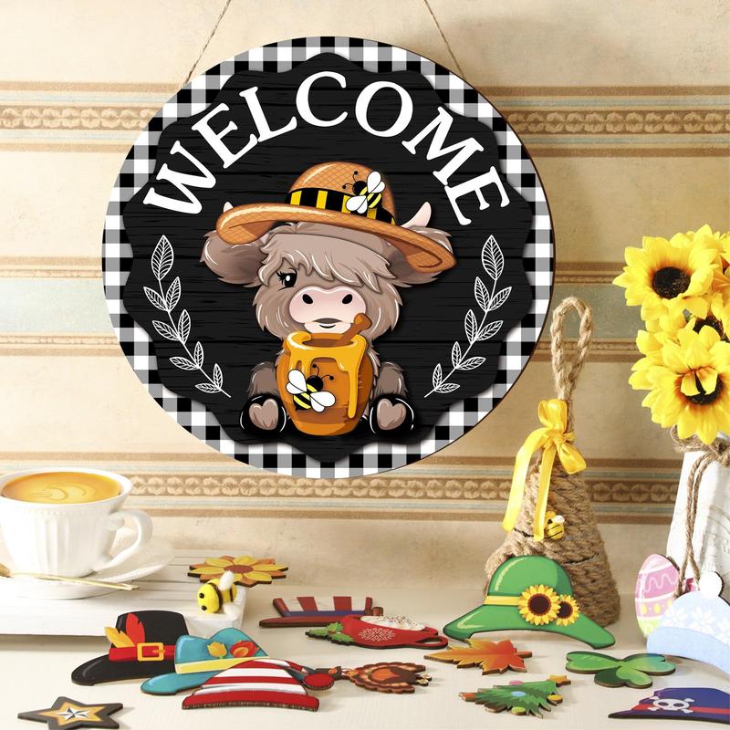 35pcs Interchangeable Welcome Sign Highland Cow Sign
