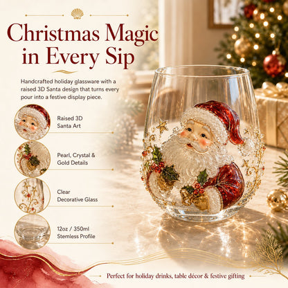 🎄✨ Christmas Glass Art Cup | Luxury Raised Holiday Glassware for Drinks, Decor & Christmas Gifts 🎁