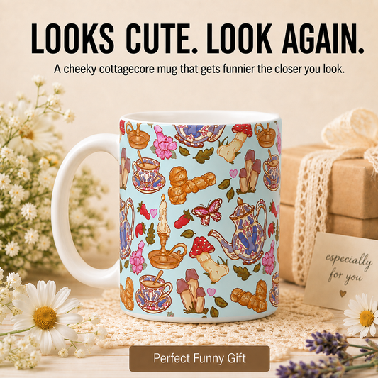 🤣🍄Cottagecore Peens Coffee Mug – Funny Hidden Mushroom Mug Gift