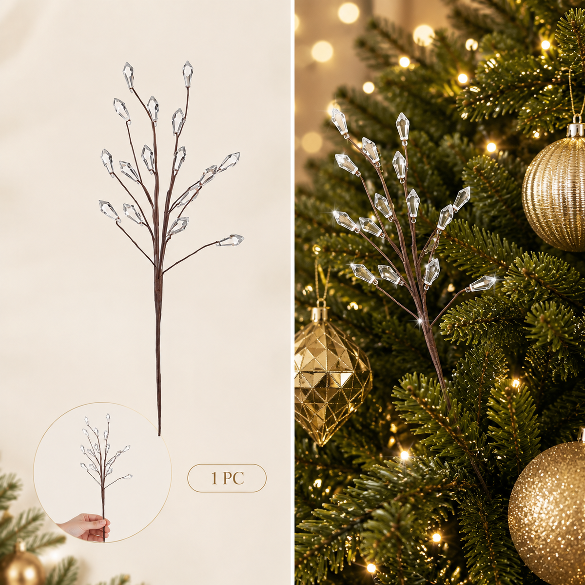 🎄Crystal Christmas Tree Picks – Sparkling 11.8" Holiday Branch Decorations