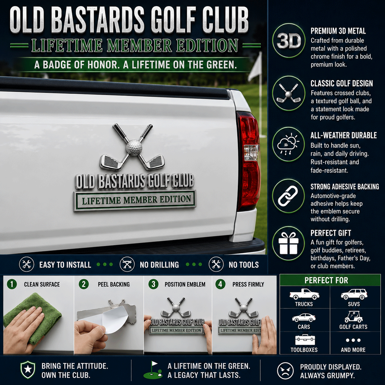 Old Bastards Golf Club Lifetime Member Edition Car Emblem