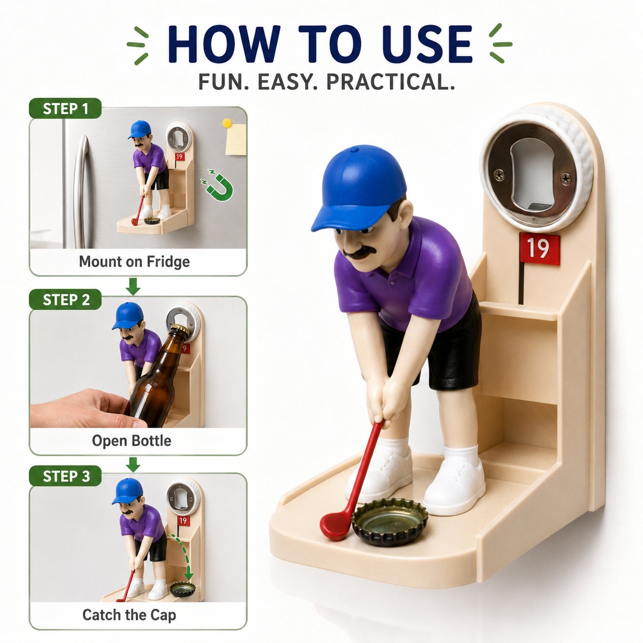 ⚡ Limited-Time 65% OFF 🍺Golf Cap Launcher Fridge Magnet Bottle Opener🏌️