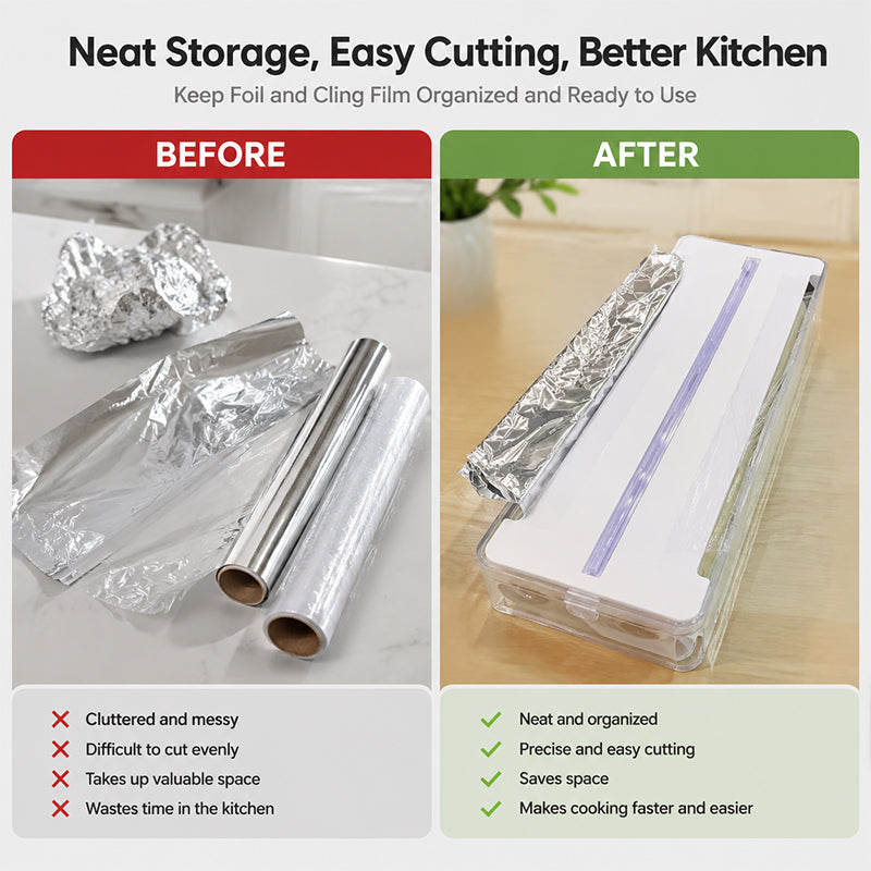 Kitchen Aluminum Foil Paper Plastic Wrap Storage Cutting Box