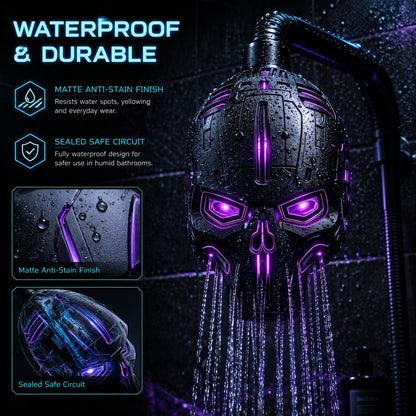 🚿👾Mecha Skull Color Changing LED Pressure Boost Shower Head