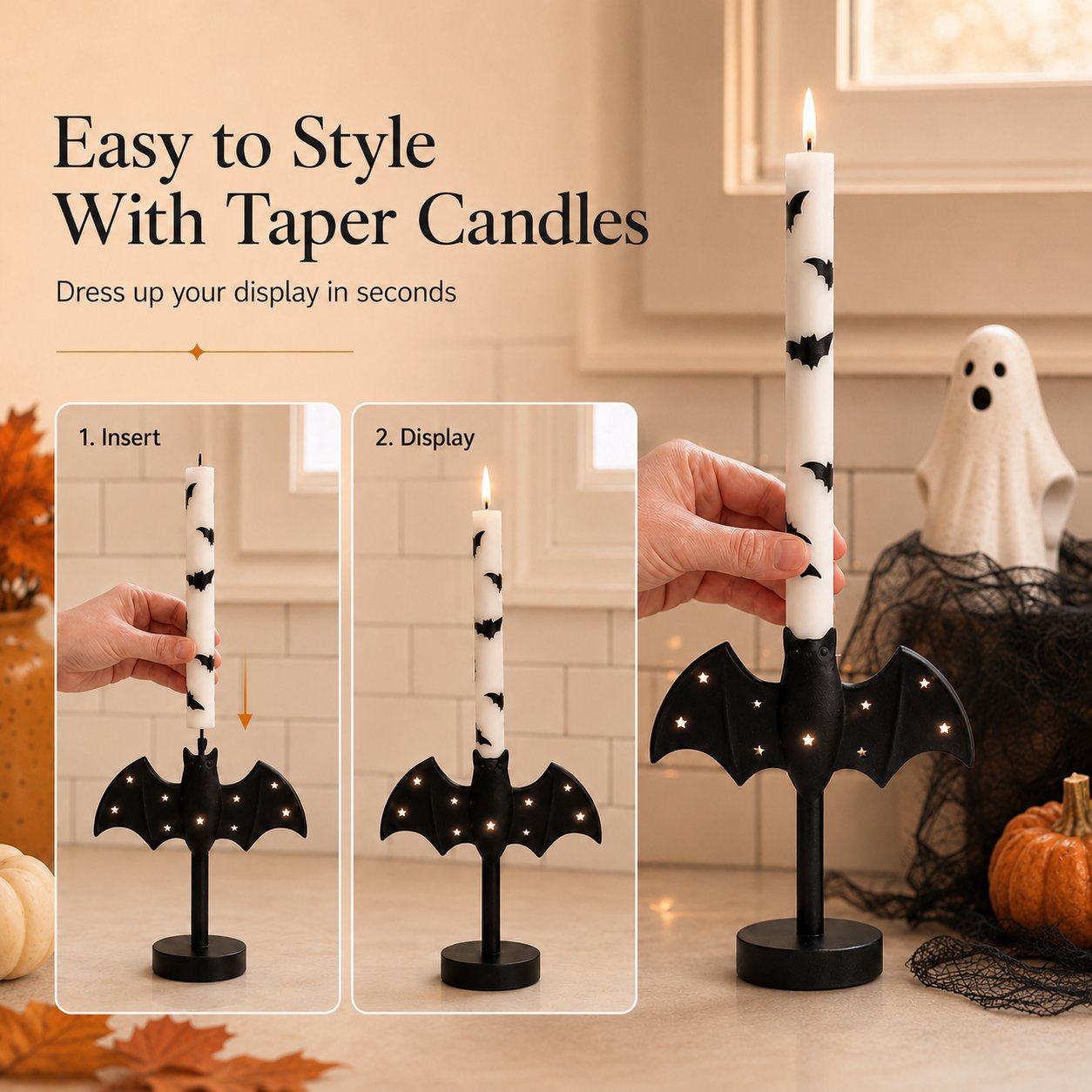 🎉🎃🦇 Flameless Bat Candle Holders for a Safer Halloween Glow（Candles not included）