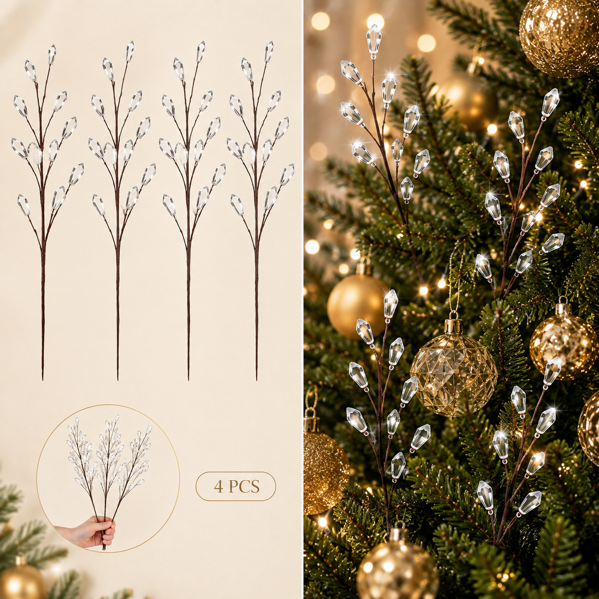 🎄Crystal Christmas Tree Picks – Sparkling 11.8" Holiday Branch Decorations