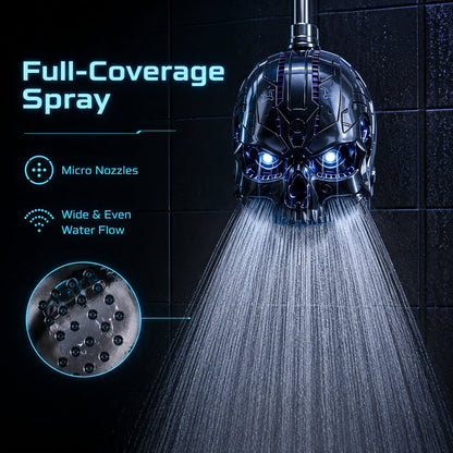 🚿👾Mecha Skull Color Changing LED Pressure Boost Shower Head