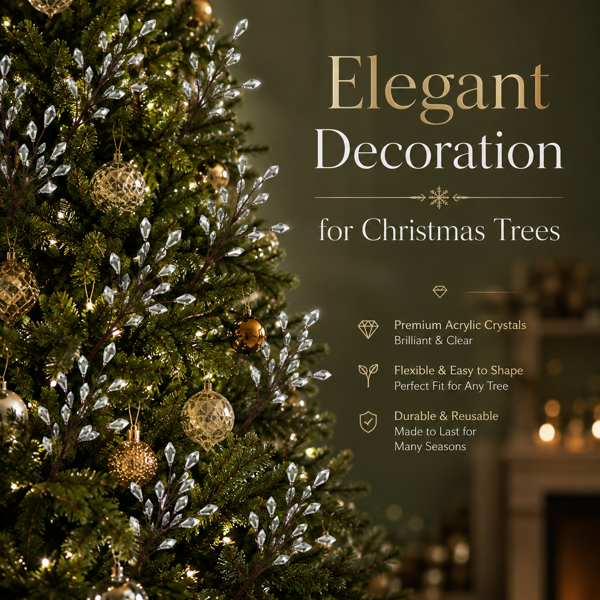 🎄Crystal Christmas Tree Picks – Sparkling 11.8" Holiday Branch Decorations