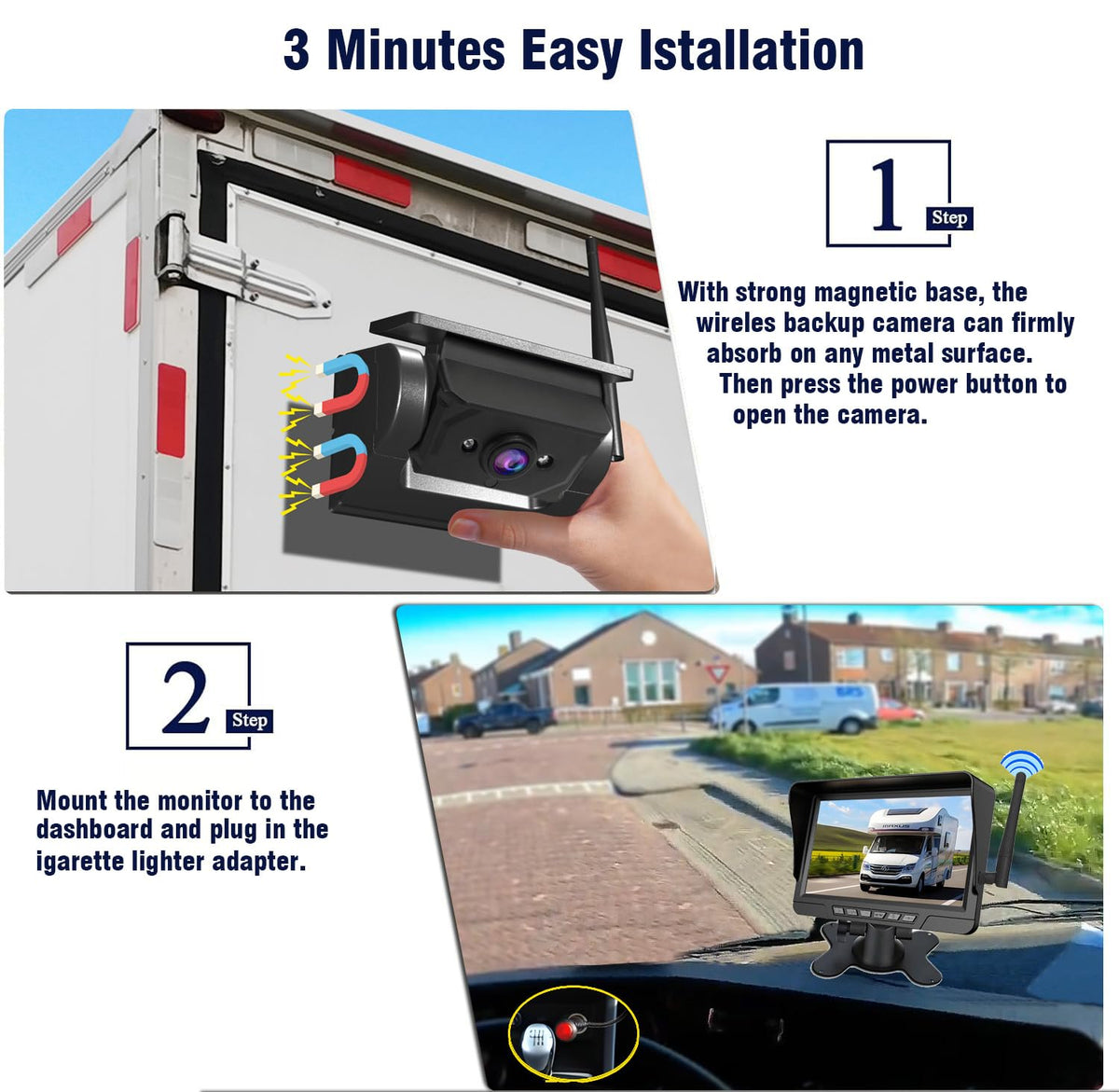 Mroace Magnetic Solar Wireless Backup Camera
