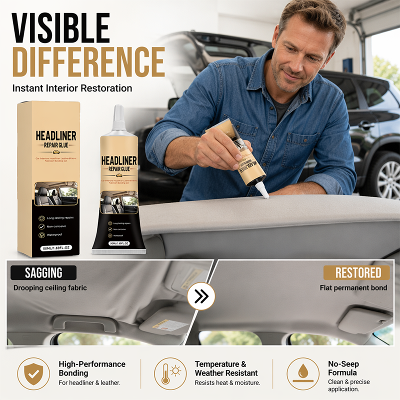 🎉49K+ Sold 🚗 Waterproof Car Headliner Repair Glue, High Strength Adhesive for Sagging Car Ceiling & Interior