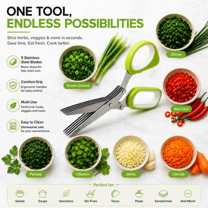 5-Blade Stainless Steel Herb Scissors with Protective Sheath